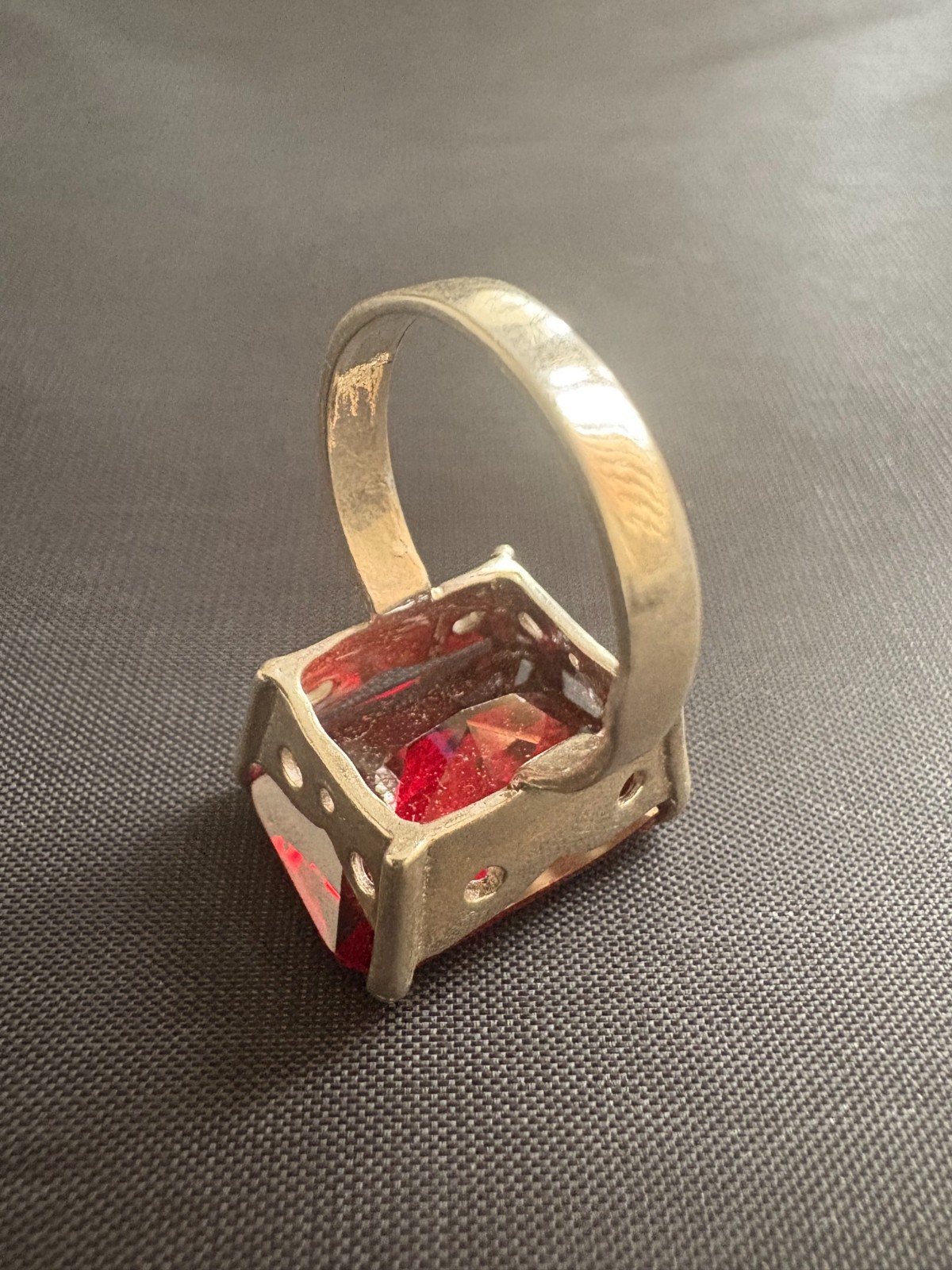 925 Sterling Silver Ring Large rectangular Red Ru… - image 5