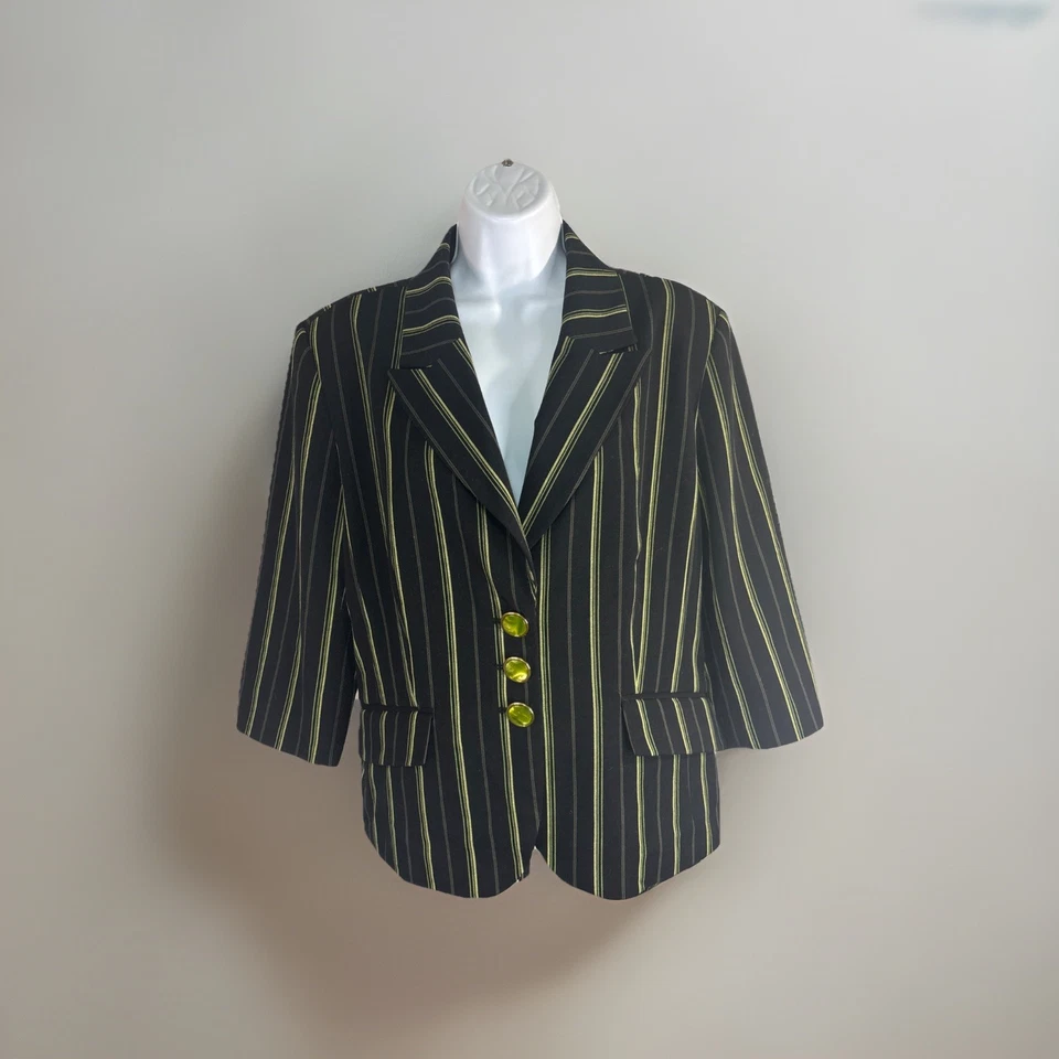 Chaqueta Capri Estilo Metro Para Mujer Suite Negra Verde Rayas Talla 16 Talla 14 Foto 3 de 4