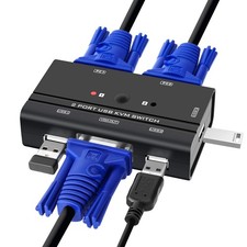 VGA USB KVM Switch, 2 Port VGA KVM Switcher Selector with Cables for 2PC Shar...