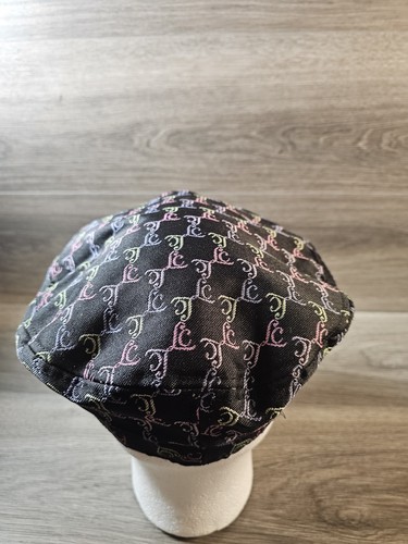 Liz Claiborne Black Newsboy Cap Monogrammed Design Women's Hat - Picture 2 of 4