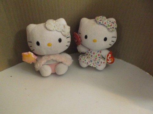 2 Sanrio TY Beanie Babies Hello Kitty Plush 6" Bows Lollypops - Picture 5 of 6