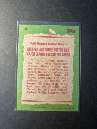 1985 Topps Bruce Sutter St. Louis Cardinals: Record Breaker No. 9 - Picture 2 of 2