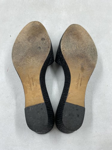 Salvatore Ferragamo Black Leather Mid Heel Wedge Sandals W 7.5 - Picture 8 of 10