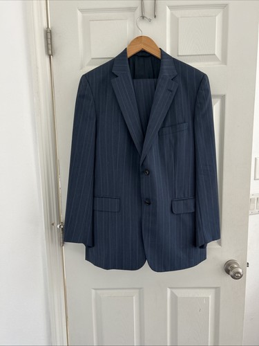 Traje Trofeo Ermenegildo Zegna Para Hombre 42 35W x 29L Azul Oscuro Lana Cuadros Italia - Imagen 2 de 16