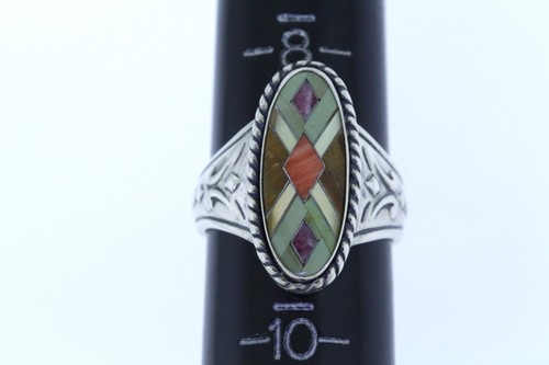 Anello vintage Carolyn Pollack / Relios Inc. in argento sterling con pietra preziosa intarsiata - Foto 9 di 14