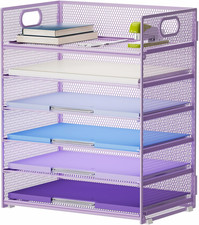 6 Tier Paper Organizer Letter Tray - Mesh Desk File Organizer with Handle, Paper