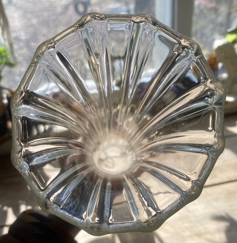 Vintage Fenton LIKE Clear Ribbed Swung Vase 17.5” Tall MCM Has A Maker Stamp - Picture 2 of 14