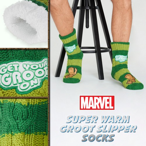 Marvel Fluffy Socks, Mens Slipper Socks, Groot Warm Knitted Socks - Picture 5 of 7