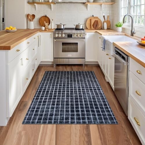 4 x 6 Rug Non-Slip Washable Low-Pile Carpet - Checkered Braided Geometric - Bild 2 von 7