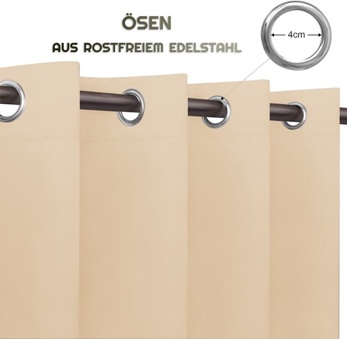 Wetterfester Outdoor-Vorhang Beige wasserdicht, 213x244 UV-bmit Ösen (Oben&Unten - Bild 3 von 6
