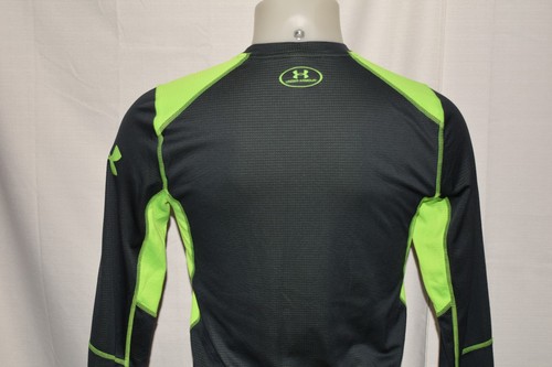 UNDER ARMOUR COLD GEAR Small Men's L/S Poly Spandex FITTED Shirt Charcoal/Neon - Picture 3 of 6