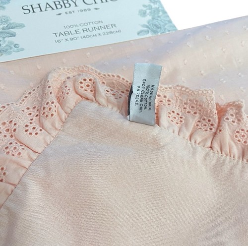 SHABBY CHIC Pink Table Runner Eyelet Lace Trim w Ruffles 16x90” Farmhouse - Picture 7 of 11