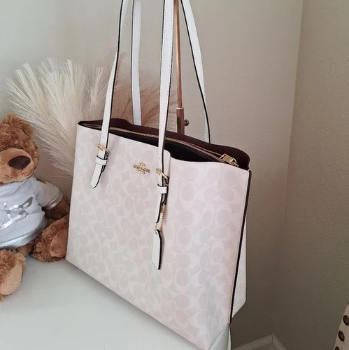 COACH 1665 Mollie Tote Bag In Signature Canvas & Leather Chalk/Glacier White - Picture 7 of 10