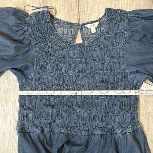 Neu mit Etikett Terra & Sky Übergröße 0X 14W Chambray gesmoktes Freizeitkleid Puffärmel blau - Bild 18 von 24