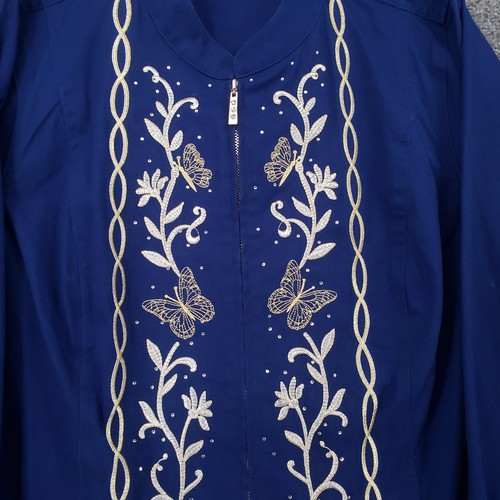 Quacker Factory Jacket Womens 1X Plus Blue Full Zip Stretch Embroidered Floral - Picture 3 of 16