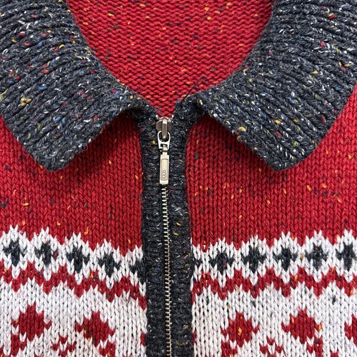 VTG Croft & Barrow Womens Sweater XL Nordic Fair Isle Knit Zip Sweatshirt 90s - Picture 2 of 7
