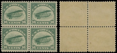 #ad 1918 USA AIR POST CURTISS JENNY 16C GREEN BLOCK OF FOUR NH SC. #C2 $225.00
