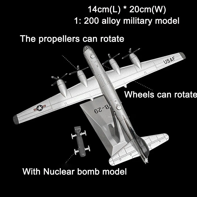 1:200 Segunda Guerra Mundial EE. UU. Boeing B-29 Superfortress Bombardero Modelo Diecast Colección Militar Foto 2 de 4