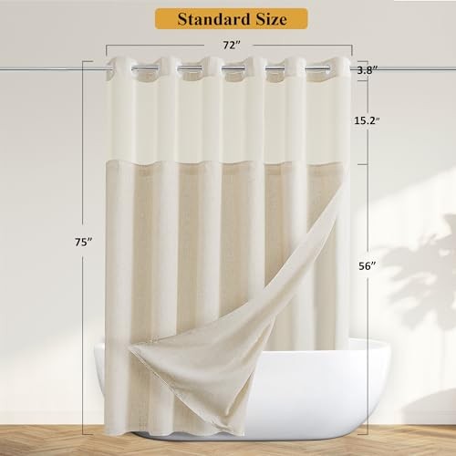 No Hooks Linen Textured Shower Curtain with Snap 72"W x 75"L (Pack of 1) Cream - Imagen 7 de 7