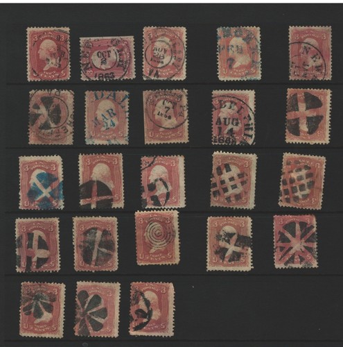 VEREINIGTE STAATEN LOT 23, SCOTT NUMMER 65 DATUM GESTEMPELT AUSGEFALLENE STEMPEL STÄDTE ETC.