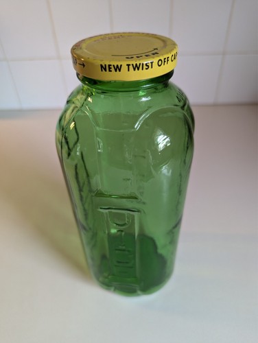 Vintage Embossed Green Glass Water/Juice Refrigerator Jar with Lid 40.OZ 9" - Picture 2 of 8