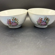 Vintage Chinese Porcelain Rice Bowls Set of 2 Courting Couple Scene China