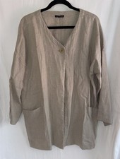 Eileen Fisher Khaki Linen Blazer Kimono Sz L Lagonlook Bohemian Office Career
