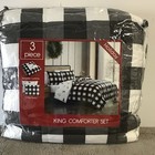 New Christmas Black &White Buffalo Plaid/ Dogs Reversible King Comforter Set