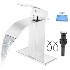 Bathroom Faucet Single Handle 1 Hole Deck Mount Polish Chrome Waterfall Spout