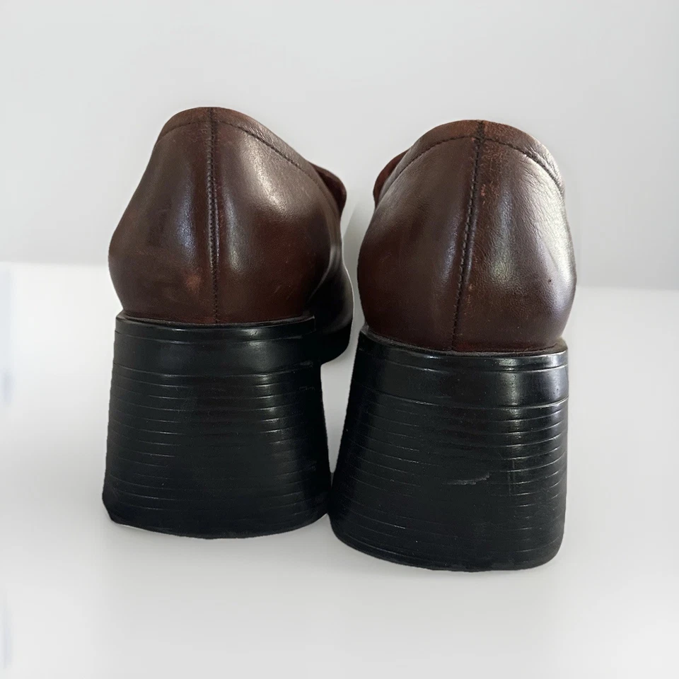 Mocasines Oxford vintage años 90 Y2K gruesos plataforma tacón tacón para mujer talla 8 marrón zapato Foto 4 de 4