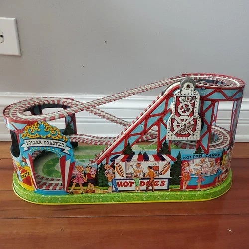 50’s Vintage J Chein Tin Litho Key Mechanical Windup Toy Roller Coaster Only