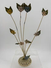 Rustic Primitive Metal Flowers in Stand Toleware Postcard Picture Holder 12”