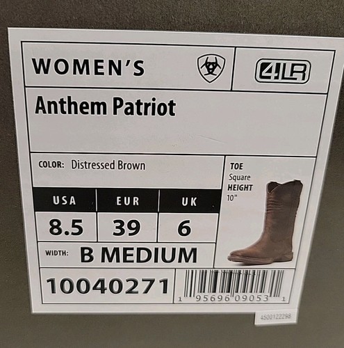 Ariat Anthem Patriot Botas Impermeables Marrón Puntera Cuadrada 10040369 Mujer Talla 8.5 B - Imagen 9 de 9