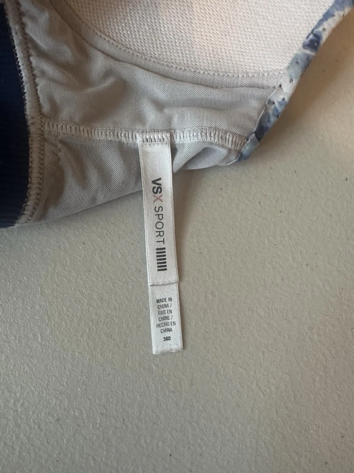 Victoria’s Secret Sport VSX Sports Bra Blue Tie-Dye Print with Neon Straps, 36D - Image 3 of 3