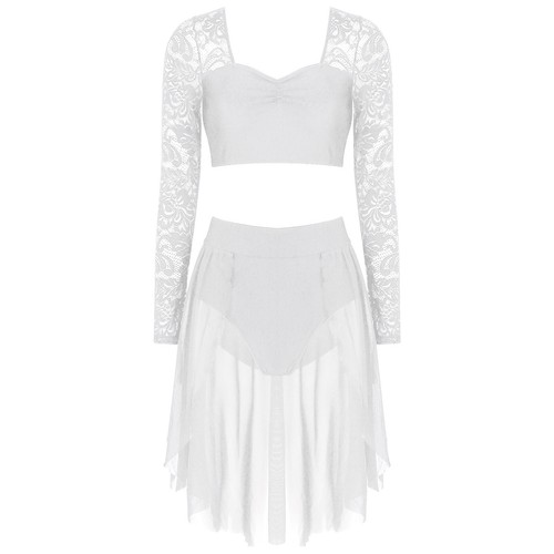 Para mujer 2 Piezas Floral Encaje Baile Disfraz Contemporáneo Lírico Ropa de Baile Conjunto - Imagen 17 de 41