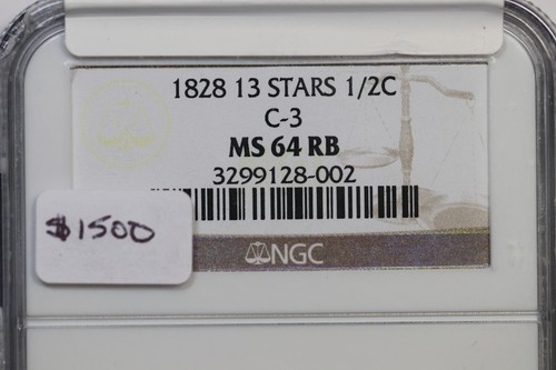 1828 C-3 NGC MS 64 RB 13 Stars Classic Head Half Cent Coin 1/2c - Picture 3 of 3