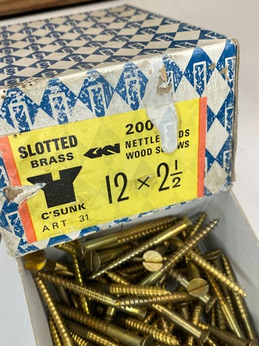 Kasten Messing Senkschrauben 2 1/2" x 12 Nesselfalten Schlitzkopf Teil Box 96 - Bild 16 von 24