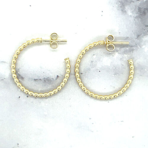 14K Yellow Gold 23mm Polished Bead C Hoop with Push Back Clasp, 2mm Thick