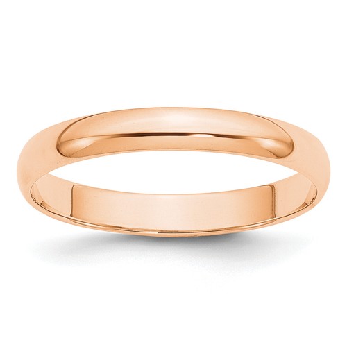 Solid 10k Rose Gold 3mm Lightweight Half Round Wedding Band Size 8.5