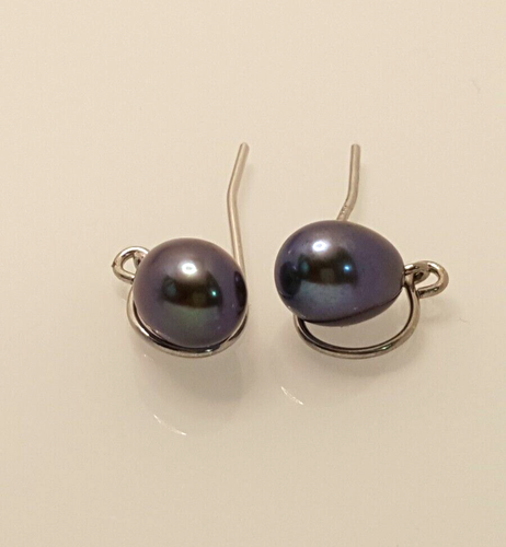 Gorgeous Sparkling Grey Cultured Pearl Drop Earrings 925 Solid Silver #21819 - Picture 15 of 23