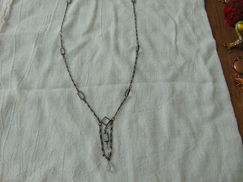antique Victorian Japanned clear crystals sautoir necklace festoon dangle drop - Picture 3 of 7
