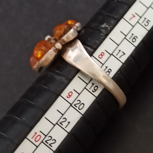 Vintage Amber Ring Flower Modernist Silver Sterling 925 Honey Gift Romantic 8.25 - Picture 4 of 16