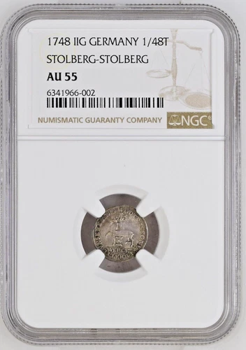 1748 IIG Germany Stolberg-Stolberg 1/48 Thaler NGC AU55 Silver KM#230