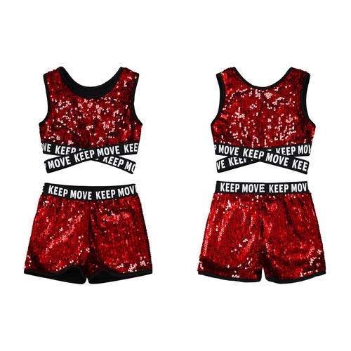 Kids Girls Shiny Sequins Dance Costume Suits Hip Hop Jazz Modern Dancing Outfits - Picture 32 of 62