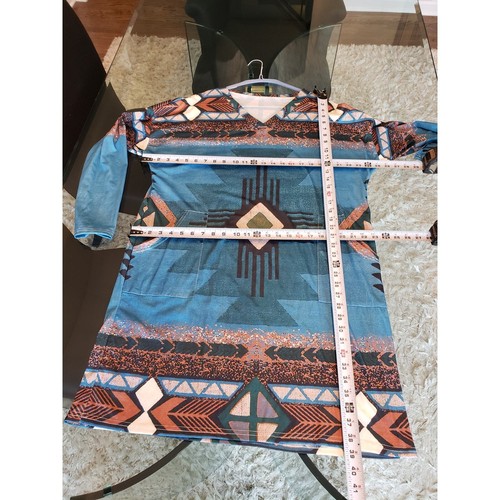 A-Line Dress Women's 2XL Blue Geo Print Stretch Long Sleeve V Neck Side Pockets - Bild 8 von 13