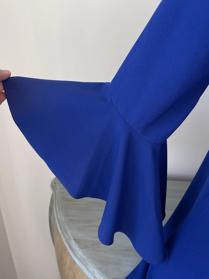 Mini Vestido Everly Anthropologie Azul Real 14 XL Campana Estilo Volantes Slv Cuello en V Foto 2 de 4