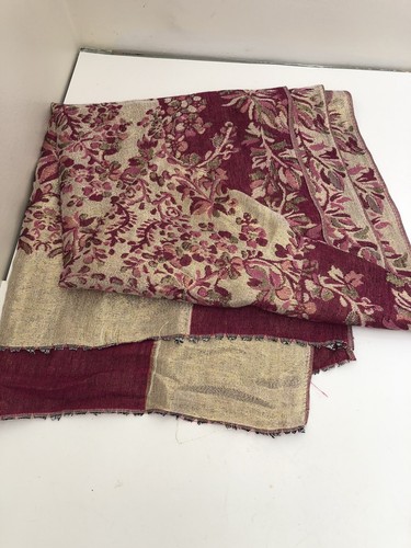 Pink Gold Poncho Over Head Scarf Bohemian India Floral Flower 66 x 27.5" - Picture 10 of 12