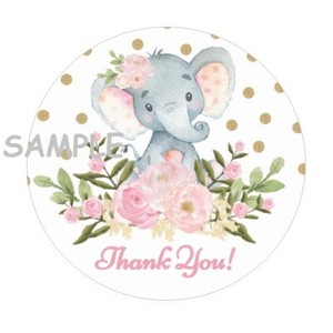 30 1.5/" THANK YOU GIRL ELEPHANT FAVOR LABELS ROUND STICKERS ENVELOPE SEALS