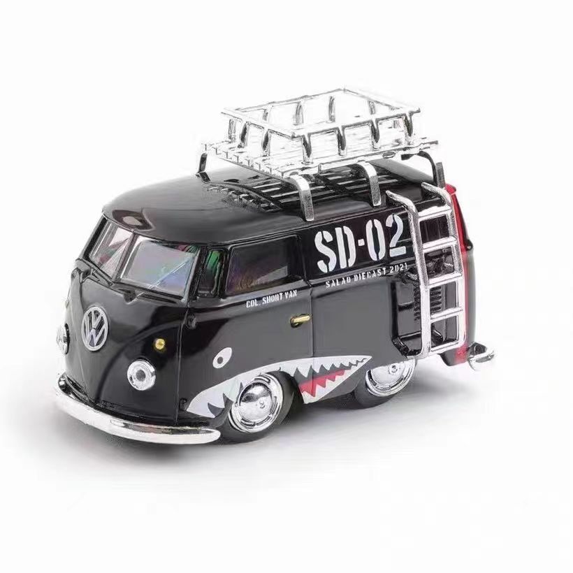 1:64 Die-Cast シルバーバスミニカー VW T1 HY Model 1/64 1960 VW T1 Bus Diecast Car Model Black Shark