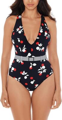 Skinny Dippers 282111 Fruiti Tutti Thrill Belted One Piece Swimsuit, Size Small